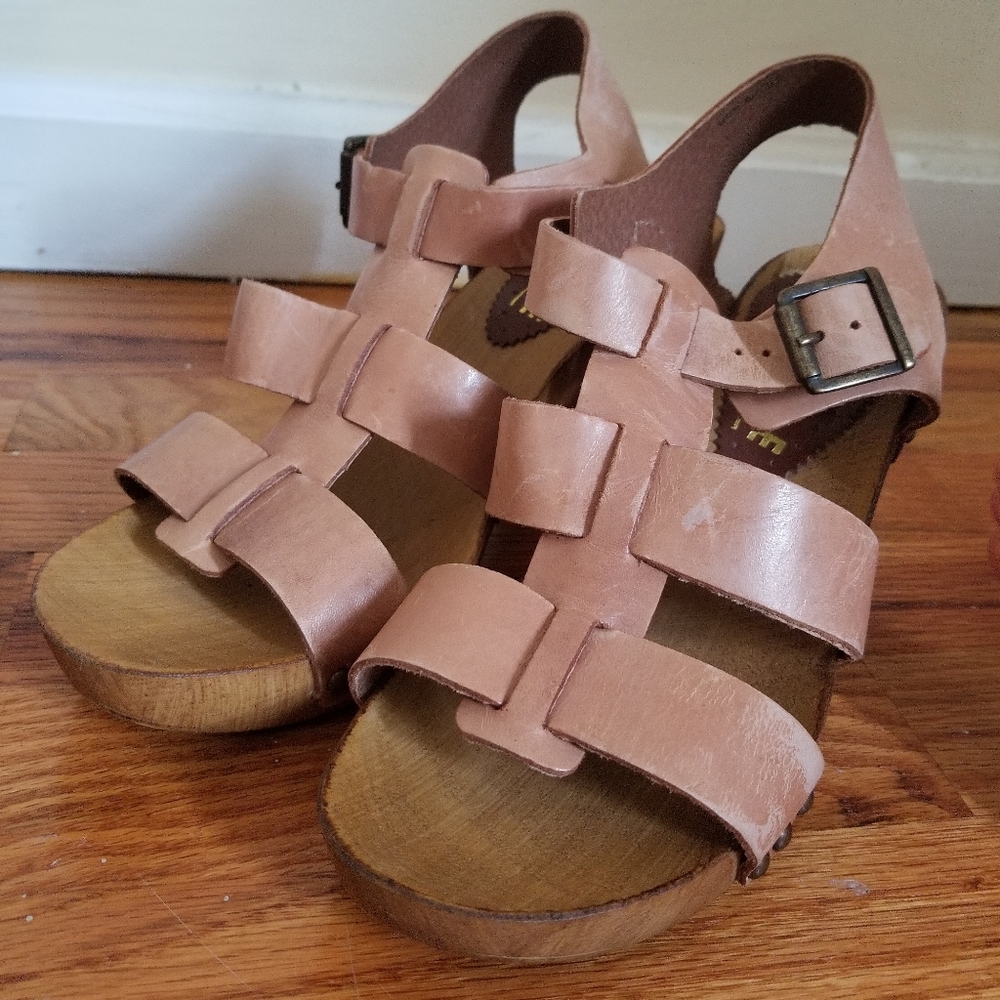 Office London wooden heeled clog leather sandals